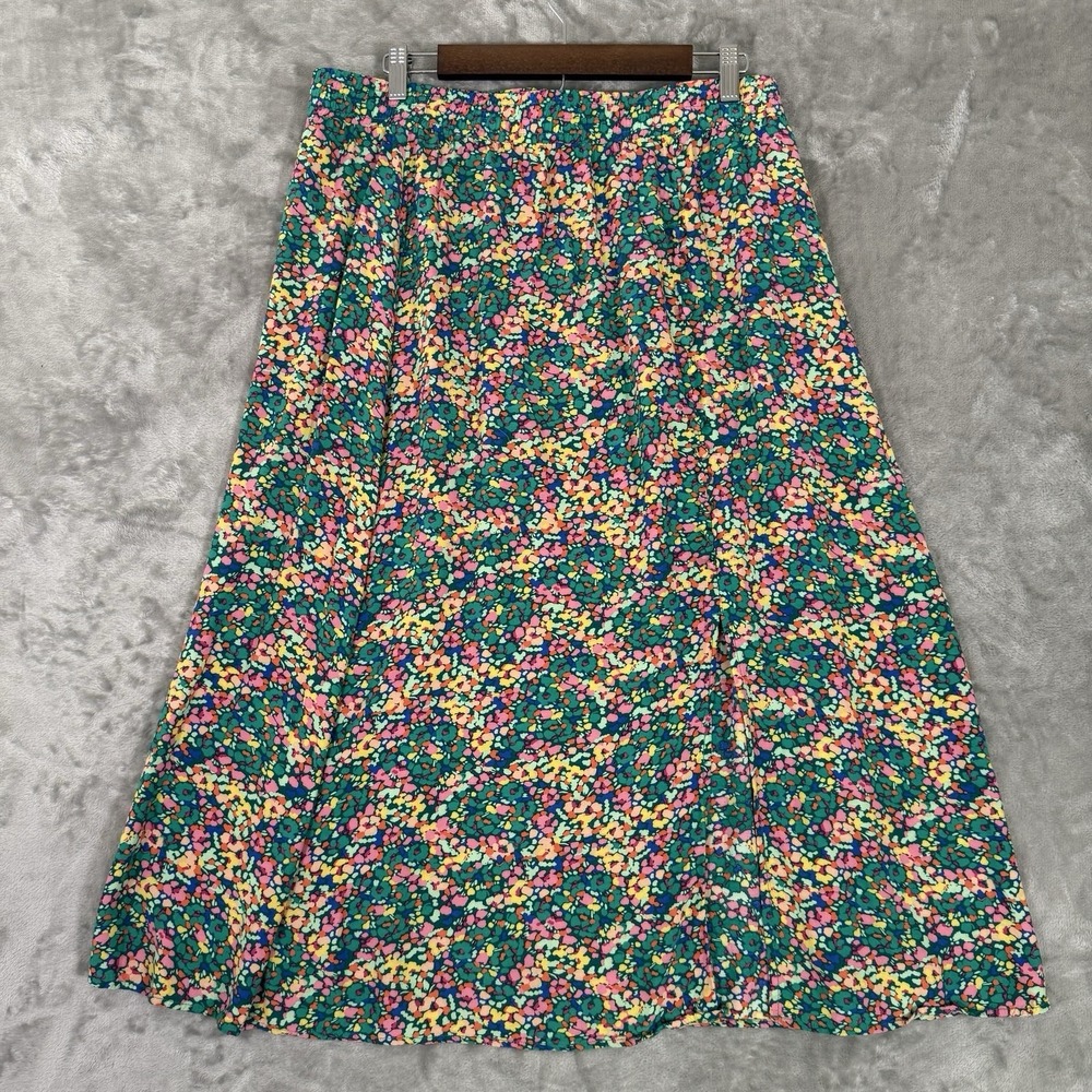 Ann Taylor Loft Maxi Full Skirt Womens XL Floral Green Printed Slit Cottage